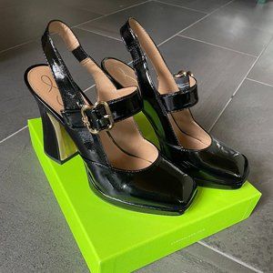 Black Patent Platform Mary Jane Pumps, Size 8.5 "Jildie"